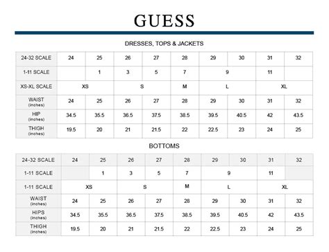 guess sizing chart|guess clothing size guide.